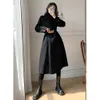 Manteau en laine noir femme mi-longueur automne hiver solide rembourré Style Hepburn vêtements d'extérieur en laine 210608