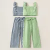 Arrival Kids Girl Striped Ruffled Top and Strappy Pants Set 210528