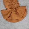 DeVe Teger Kadınlar Yeni Moda Halter Tan Ruffle Midi Elbise Ünlü Akşam Parti Elbiseleri 8325 210309