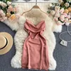 Women Satin Dress Summer Solid Spaghetti Strap Sleeveless Swinging Collar High Waist Split Mini Club Party Vestidos 210603