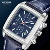 Megir Rectangle Dial Store de cuero Reloj For Men Casual Blue Cronograph Quartz Watches Man Wristwatch Montre Reloj 211231