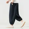 Drawstring Waist Streetwear Men Casual Trousers M-5XL Mens Casual Elastic Waist Linen Ankle Length Wide Leg Baggy Harem Pants X0723