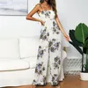 Women's Jumpsuits & Rompers KALENMOS Womens Jumpsuit Chic Boho Floral Printed Pleated Wrap Bow Straps Long High Waist Wide-leg Beach Vacatio