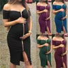 bunvel sommar moderskap klänningar axelfri slash neck graviditet kläder solid färg dragkedja bodycon gravida kvinnor sundresses 423 y2