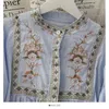 TEELYNN Bule boho blouse autum floral embroidered o-neck puff sleeve boho blouses hippie loose shirt blouse for women top 210225