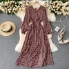 2021 französisch Frühling Sommer frauen Floral Chiffon Kleid Femme Robe Langarm Mode Sexy V-ausschnitt Vintage Kleid Koreanische Kleidung 210224