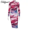 Dulzura tie dye stampa donna midi drlong manica lunga fessura aderente sexy elegante festa 2019 autunno inverno vestiti streetwear cena X0529