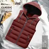 Märke Vest Men Vinter Ärmlös Jacka Downs Varma Tjocka Hooded Coats Man Arbete Waistcoat 210925