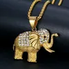 Rostfritt stål Iced Out Crystal Elephant Animal Pendant Halsband med kedja Mäns Hip Hop Gold Silver Plated Smycken