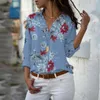 Kvinnors toppar blusar Autumn Elegant Long Sleeve Print V-Neck Chiffon Blus Female Wear Wear Shirts Plus Size 5xl Lapel Blusa 210308
