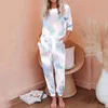 Jesień Zima Loungewear Kobiety Piżama Zestaw Krawat Dye Nosić Homewear Z Długim Rękawem Sleepwear 210809