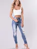 Jeans da donna Pantaloni skinny in denim a matita alla moda Lavati elasticizzati a vita media con foro strappato S-3XL