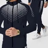 European American Men's Tracksuits Spring and Autumn Hooded Jacket Electronic Honeycomb Print Casual Trousers Suit