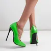 Klänning skor handgjorda i Kina godis färg metallkedja prydnad pekad tå sexig hög häl för kvinnor stor storlek glida på