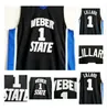 NCAA Weber State 0 대학 농구 저지 네이비 블루 망 # 0 Damian Lillard Shirts University Statched Jerseys