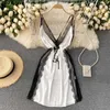 Сексуальная открытая обратная сетка кружева лоскутное глубокое v-образным вырезом сатин ночное платье женское мода летние спагетти ремешок на шнуровке мини-спать 210603