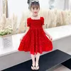 Mädchenkleider Sommerprinzessin Kleid für Mädchen Rotrosa Mode Tube Rüsche Elegante Dot Druck Geburtstagsfeier Little Chiffon Kids Clot