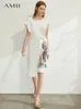 Amii minimalism vår sommartryckt temperament kvinnliga klänning kausal oneck ärmlös hög midja kvinnlig klänning 12070236 210302