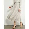 Minimalism Autumn Olstyle Set Fashion Bow Neck Full Sleeve Loose Women Shirt High Waist Pleated Female Skirt 12040337 210527
