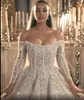 2021 arabe Aso Ebi luxueux brillant Sexy robes de mariée perles cristaux perlées robes de mariée robes de mariée en dentelle ZJ2966