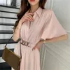 Elegante Kleider für Frau Einreiher Sommer Chic Vestido Rosa Schwarz Koreanische Business Hemd Weibliche Kleidung 210603