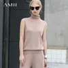 Minimalism Summer Knitted Women's Tops Causal Turtleneck Slim Fit Tshirt Solid Loose Pants 11890003 210527