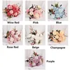 Dekorativa Blommor Kransar Rosa Silk Hydrangeas Konstgjorda Bröllops Växter För Brud Hand Blommande Peony Fake White Home Decoration