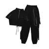 Women's Cargo Broek Gesp Lint Pocket Jogger Elastische Taille Hoge Streetwear Harajuku Pant Chain Wijfjes Twee Stuk 210915