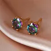 6mm rotonda piccola pietra arcobaleno zircone orecchini per le donne moda vintage cristallo oro rosa / nero / oro / orecchini colore argento