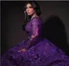 Suknia wieczorowa Purpurowa V-Neck Labourjoisie Ahlamalshamsi Youssef Aljasmi Balowa suknia z paskiem z długim rękawem z szlakiem koronki Crystal Appliques Velvet Długa sukienka
