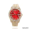 Full Diamond Iced Out Watch New Fashion Hip Hop Red Blue Face Large Dial Mens Wristwatch Calender Quartz Womens Watch Gift23l