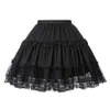 Femininas Lolita Saias Crinoline Petticoat Party Party Party Underskirt Elastic Elastic Cintura 2-Loop Ruffles Balanço Preto Gótico Saia 210629