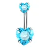 14G Belly Button Rings Surgical Stainless Steel Double Heart Cubic Zirconia Navel Barbell Stud Body Piercing