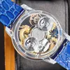 Astronomia Tourbillon 18k Yellow Gold Dragon Swiss Quartz Mens Watch Pave Piece Unikalne w pełni przezroczyste szkło Grawerowanie 3D Blue Leather Super Edition Puretime01 3