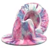 Colorful Fedora Hats Women Men Tie dye Wide Brim Hat Woman Man Jazz Panama Cap mens Formal Top caps Spring Autumn Winter Fashion wholesale 12colors