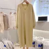 Storlek 6xl 150kg högkvalitativ tröja klänning för kvinnor solid färg v nacke pullover tjock höst och vinter lång klänning g1214