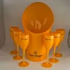 1 Ice Bucket 6 Small Glass Party Coupes Cocktail Champagne Flutes Goblet Plastic Orange Whisky Cups and Cooler244J