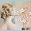 Headbands Jewelrywomen Pearl Pins Clips Bridal Tiaras Bands Bridesmaid Diamante Hair Vine Barrettes Wedding Jewelry 35Cm Headwear Drop Deliv