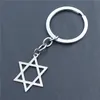 Stainless Steel Keyring Star of David Hexagram Keychain Grey Silver Color Men Women Movie Jewelry 12Pcs / Lot Whole