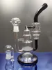 Black glass bongs classic double cake recycler smoking pipe dab rigs water pipes bong with 18.8mm joint