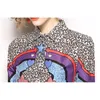 Дизайнерские женские звезды печати леопардовые блузки взлетно-посадочная полоса рубашки с длинным рукавом женская блузка топы повседневная офисная рубашка одежда синяя Blusa 210225