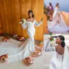 Кружева русалка свадебные платья с плеча шеи с бисером свадебные платья с свадебными платьями с длинными рукавами.