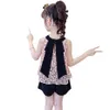 아이들의 옷 패치 워크 소녀가 레이스 조끼 + 캐주얼 스타일 어린이 여름에 짧은 210528