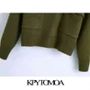 Kpytomoaの女性のファッションポケットとファッションジップアップルーズニットセータービンテージハイネック長袖女性プルオーバーシックなトップス211103