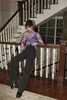 チョートアートフルイドプリントタートルネックメッシュトップ女性長袖Tシャツ紫色のティーシャツファムスプリング新しい到着210311