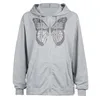 Kawaii Butterfly Graphic Printed Black Harajuku Oversize bluzy dla kobiet Zip Up Długą Rękaw Bluza Streetwear Top Autumn 211222