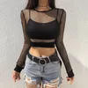 RapWriter Seksowne czarne puste krople z siatki Kobieta chuda uprawa nowa moda Summer Podstawowe topy dla kobiet koszulka fatkowa T200614