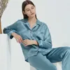 Lüks% 100 Mulberry ipek pijama Setleri Kadınlar Elegansen Uzun Kollu Asil Pijamalar Mujer Doğal İpek Seksi Kırmızı Kadın Sktarmwear L231023