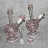 9 tums hjärtaform Rosa färgglas DAB Rigger Bongs Hookahs Vattenrör 14mm Joint Rökning Olje Rigar Bong med skålar 4mm Quartz Banger