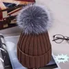 Large Ball Womens Hat Winter 15cm Fur Pom Knit Beanie Ski Cap Bobble Hair Solid Women Adult Beanie/Skull Caps Eger22